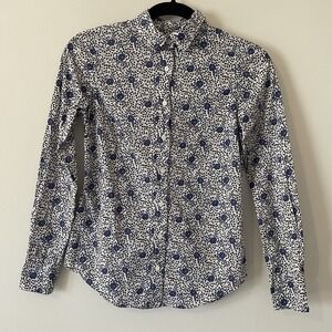 J Crew Liberty Fabric Perfect Shirt White Midnight Floral Size‎ 00 Career Preppy